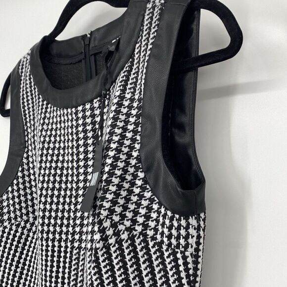 DKNY Faux Leather Wrap Houndstooth Sleeveless Dress‎ Sheath MIDI Black White 2 - Picture 5 of 14